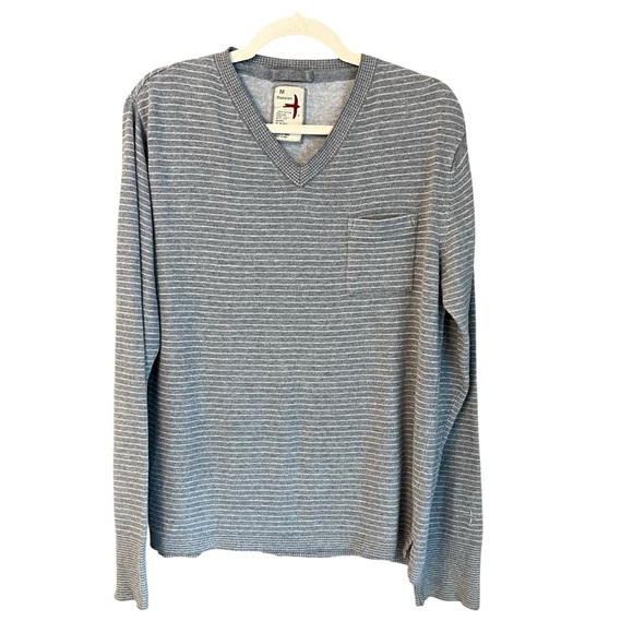 Relwen Cotton Stripe V Neck Sweater Grey Medium Classic Preppy Casual Huckberry - Picture 1 of 5